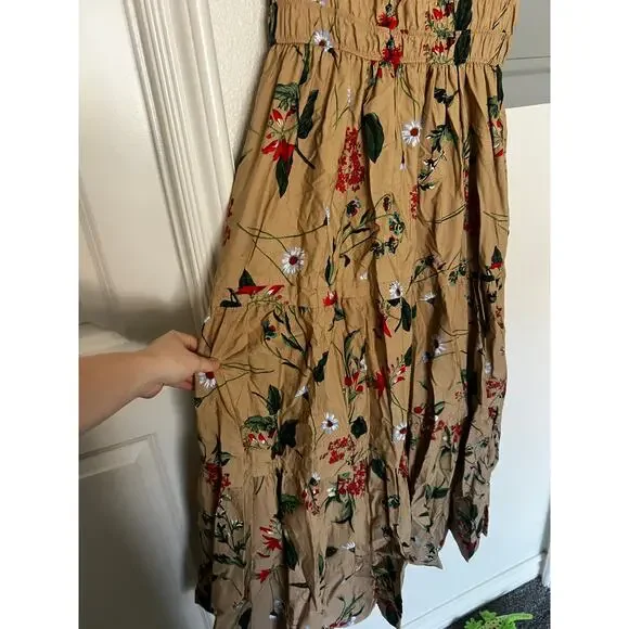 Anthropologie The Somerset Maxi Dress Cotton Tiered in Khaki Floral - Picture 5 of 8